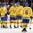 MOSCOW, RUSSIA - MAY 11: Sweden's Adam Larsson #5. John Norman #37, Mattias Sjogren #15 and Martin Lundberg #27 celebrate after a first period goal against Kazakhstan during preliminary round action at the 2016 IIHF Ice Hockey World Championship. (Photo by Andre Ringuette/HHOF-IIHF Images)

